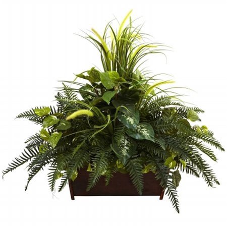 DARE2DECOR Mixed Grass & River Fern With Wood Planter DA664502